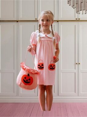 🎃 Smockingbird Jack-O-Lantern Pockets Striped Dress Size 5 🎃